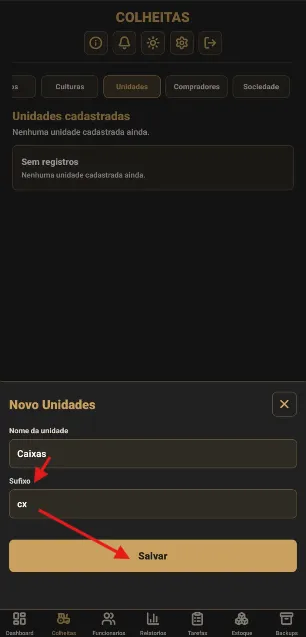 Formulário de nova unidade