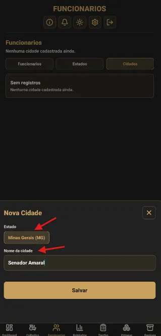 Formulário de nova cidade
