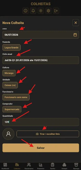 Lançamento com a foto da nota anexada