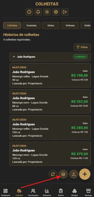 Ícone de camadas para enviar as cotações aos funcionários