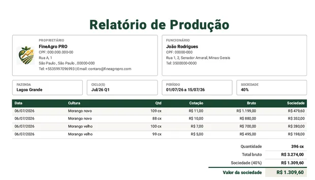 Relatório de produção em PDF