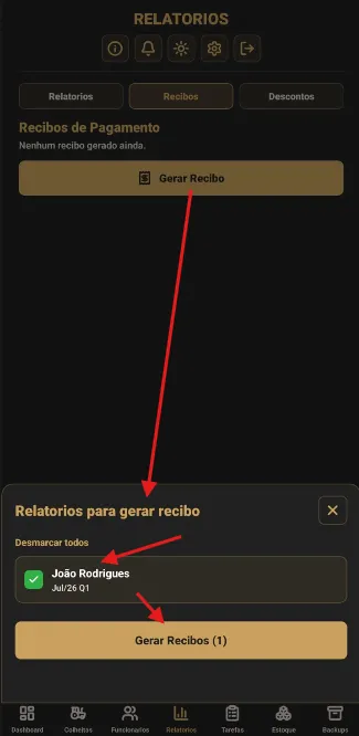 Escolha dos funcionários para o recibo