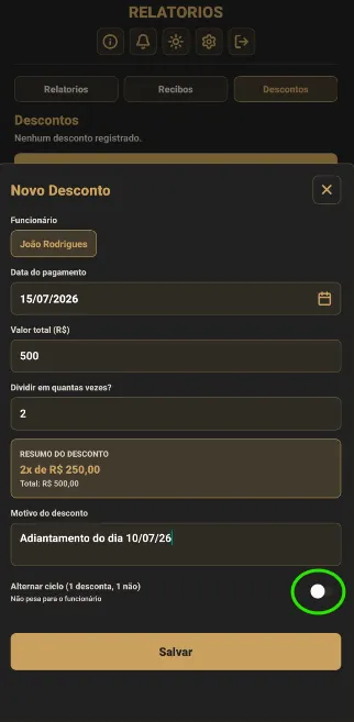 Formulário de desconto
