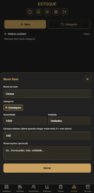 Cadastro de categoria no estoque