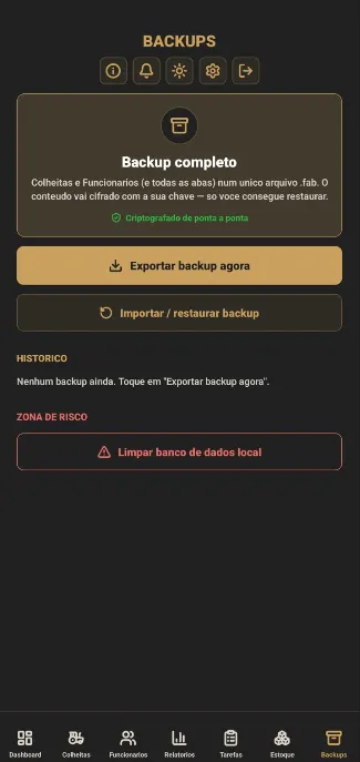 Tela de backups