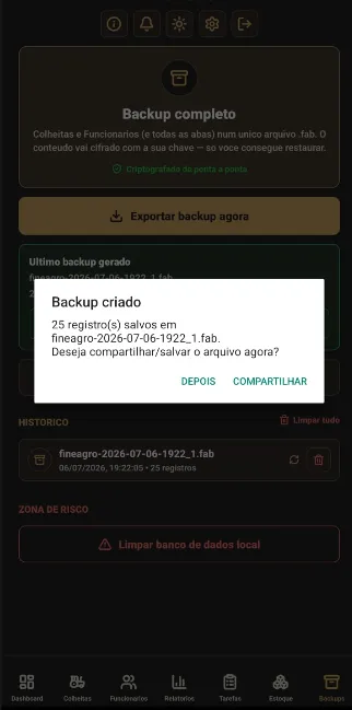 Aviso de backup criado