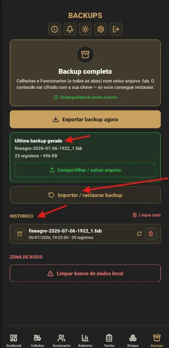 Botão vermelho de limpar o banco de dados local